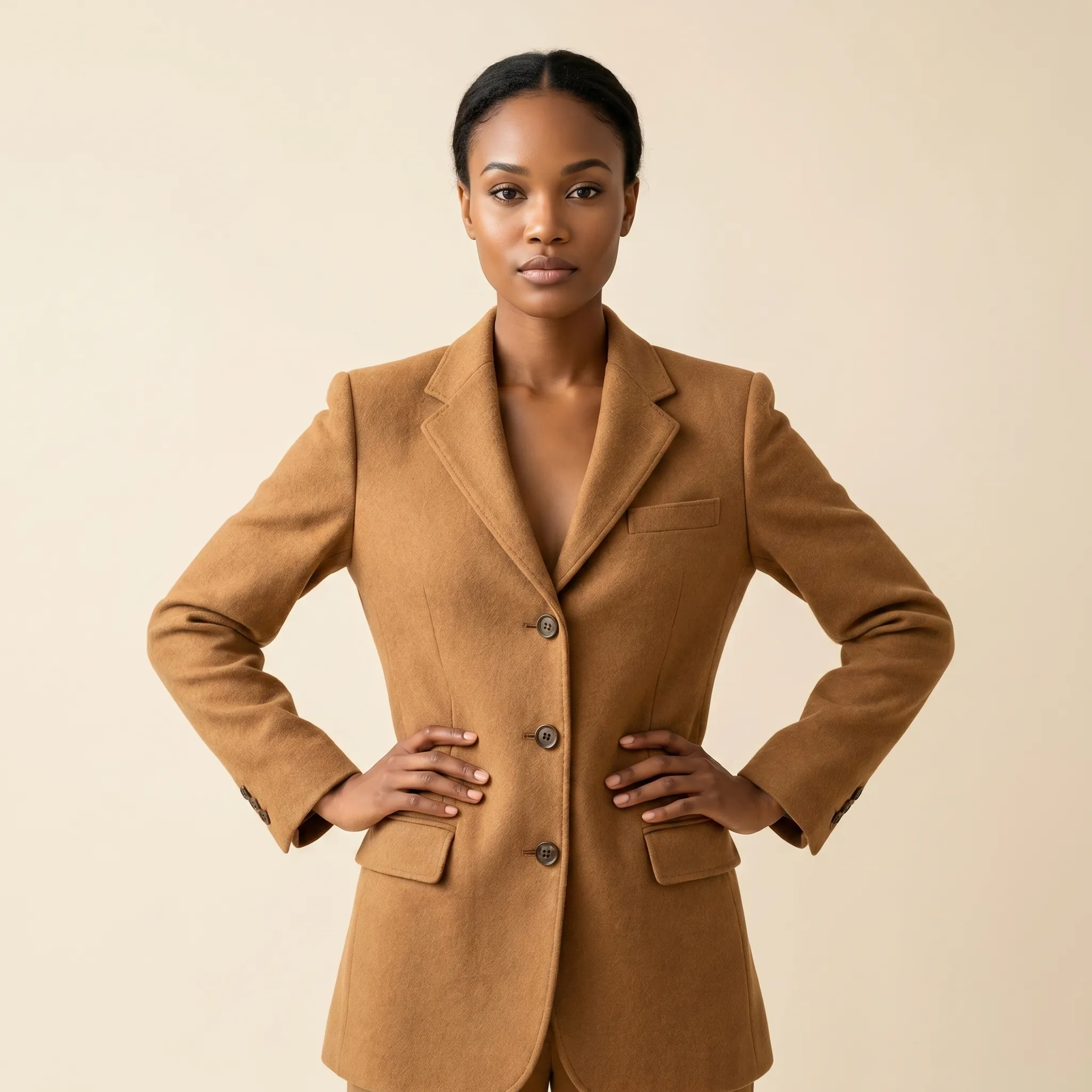 Blazer Caramelo Alfaiataria — foto gerada